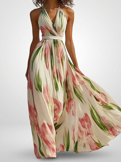 Scarlett | Women’s chiffon floral watercolor maxi dress with halter