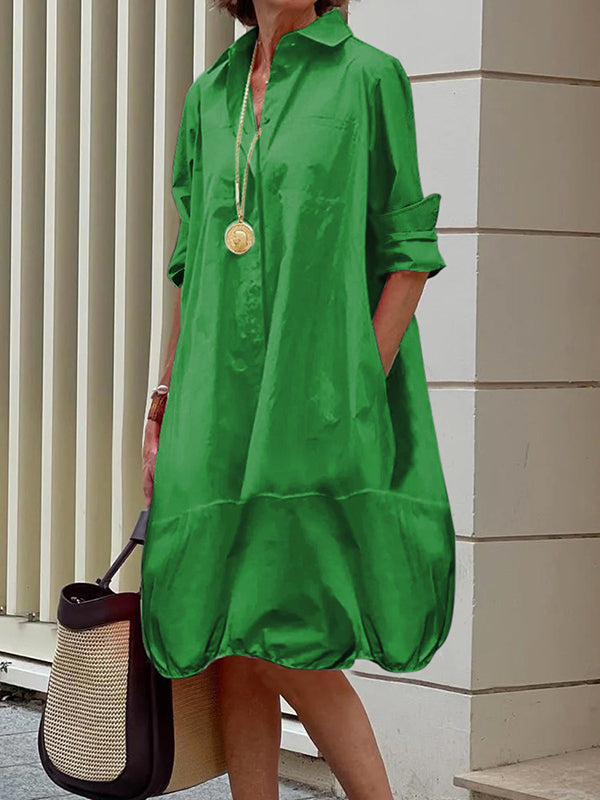 Hannah | Loose midi shirt dress with lapel collar and long sleeves
