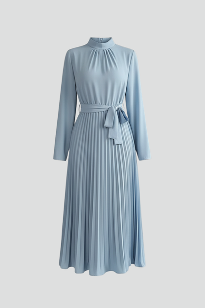 Paula | Women’s Pleated Midi Dress With Mock Neck Long Sleeves