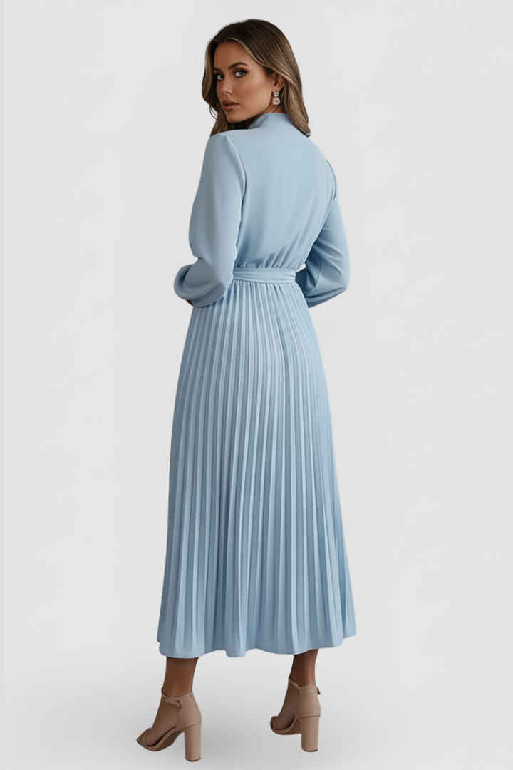 Paula | Women’s Pleated Midi Dress With Mock Neck Long Sleeves
