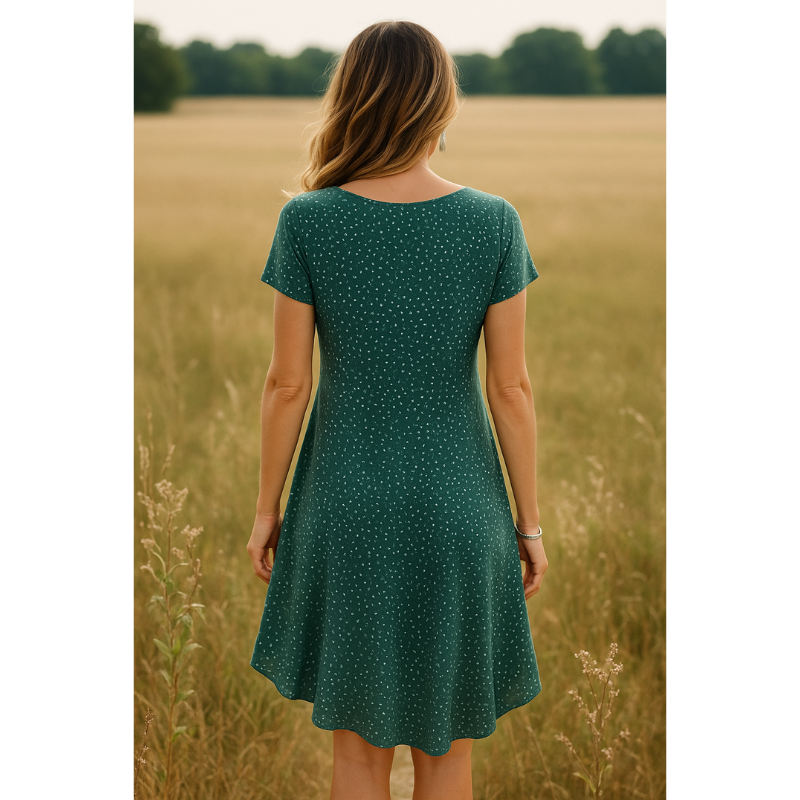 Bruna | Women’s Green Mini Summer Dress | Round Neck