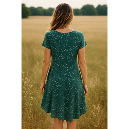 Bruna | Women’s Green Mini Summer Dress | Round Neck