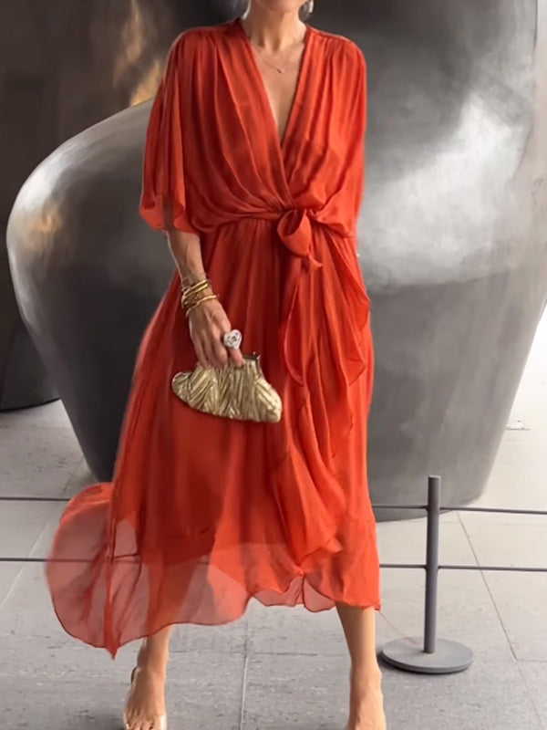 Josephine | Women's chiffon evening dress with V neck for occasions