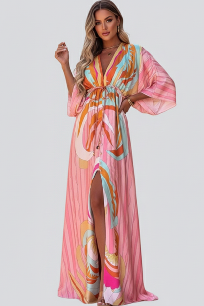 Mariela | Women maxi dress with V neckline and belted waist