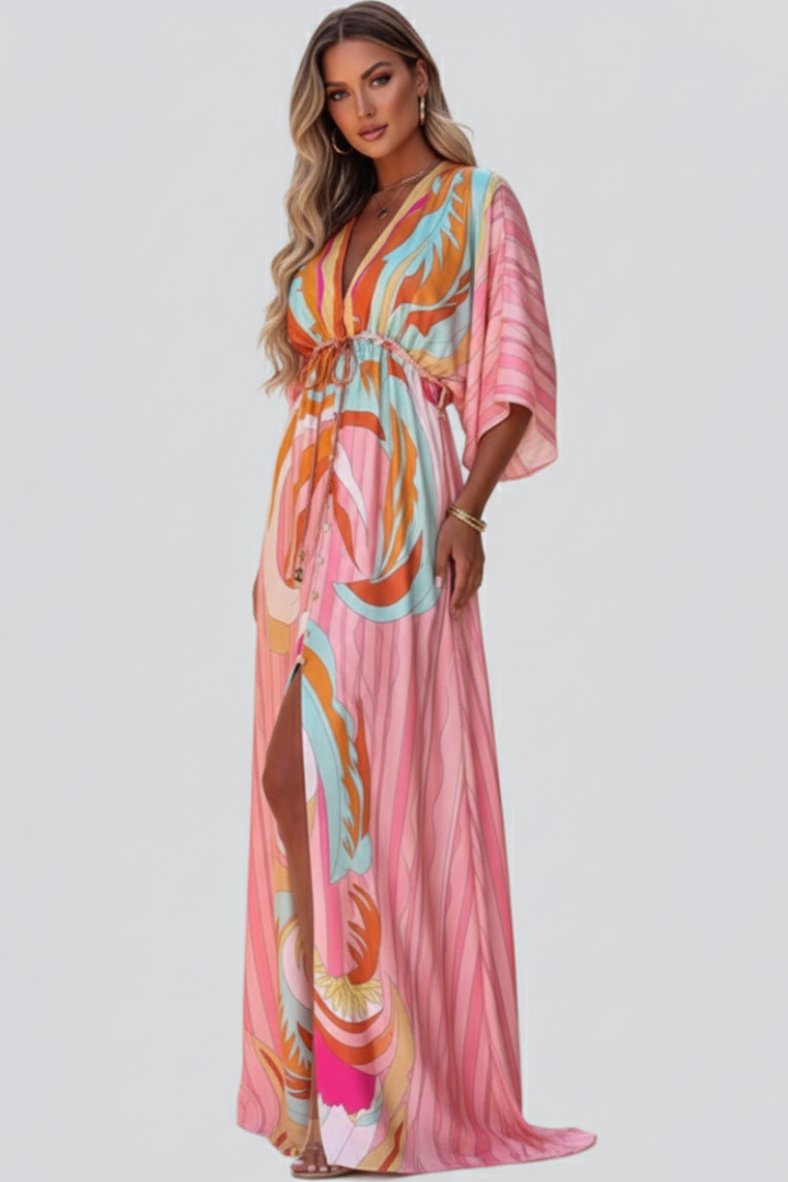 Mariela | Women maxi dress with V neckline and belted waist