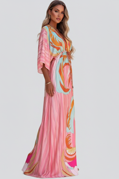 Mariela | Women maxi dress with V neckline and belted waist