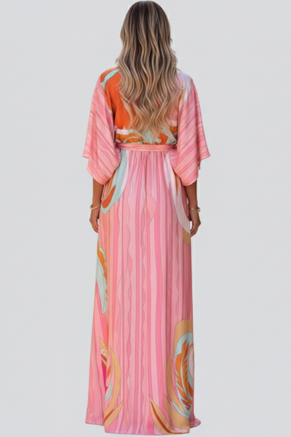 Mariela | Women maxi dress with V neckline and belted waist