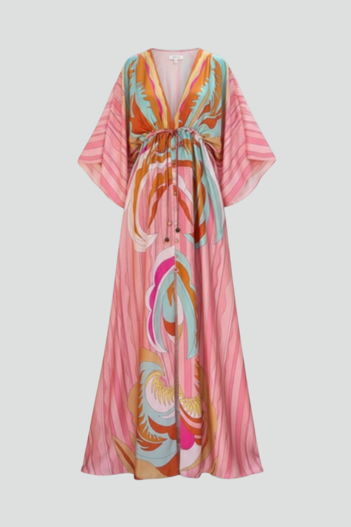 Mariela | Women maxi dress with V neckline and belted waist