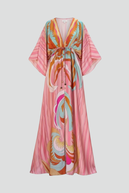 Mariela | Women maxi dress with V neckline and belted waist