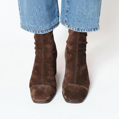 Heather | Women's Block Heel Suede Square Toe Ankle Boots