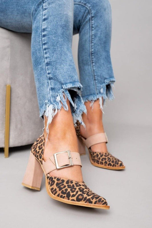 Layla | Pointed Toe Leopard Print Block Heel Pumps
