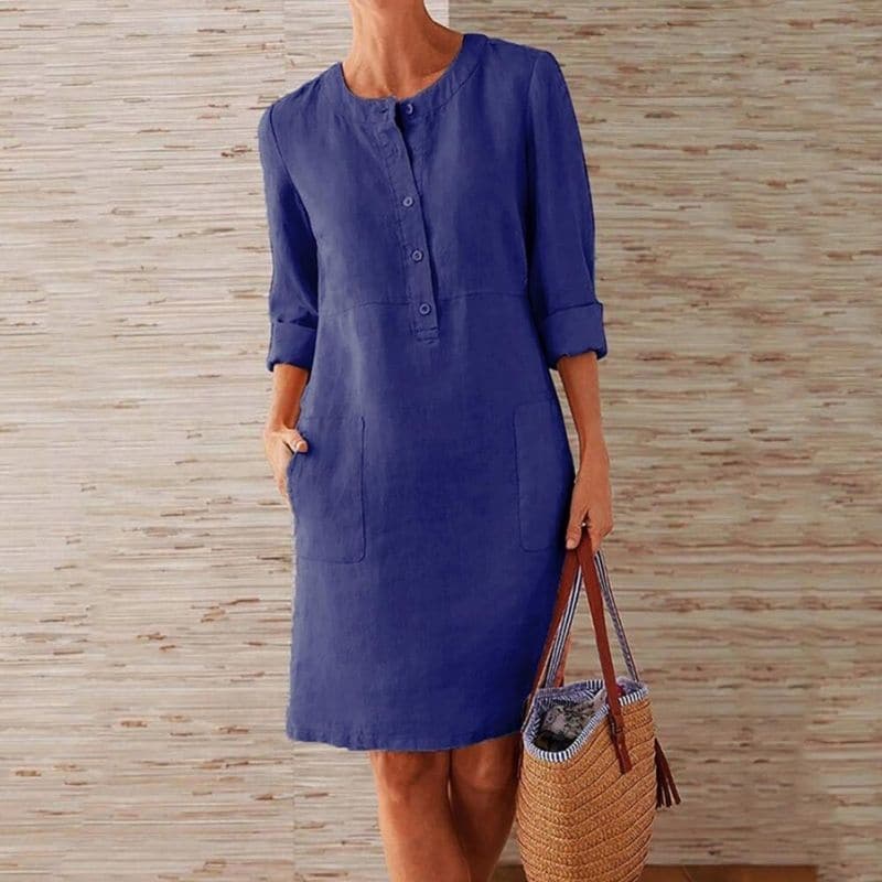 Imogen | Women’s Shift Dress With Button Front And Pockets