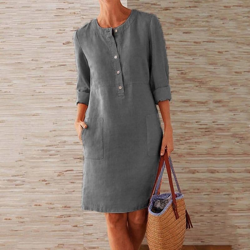 Imogen | Women’s Shift Dress With Button Front And Pockets