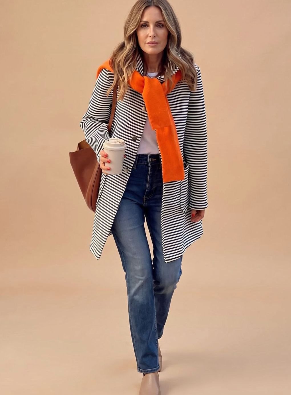 Melissa | Women's Long Sleeve Striped Trench Coat