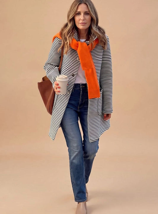 Melissa | Women's Long Sleeve Striped Trench Coat