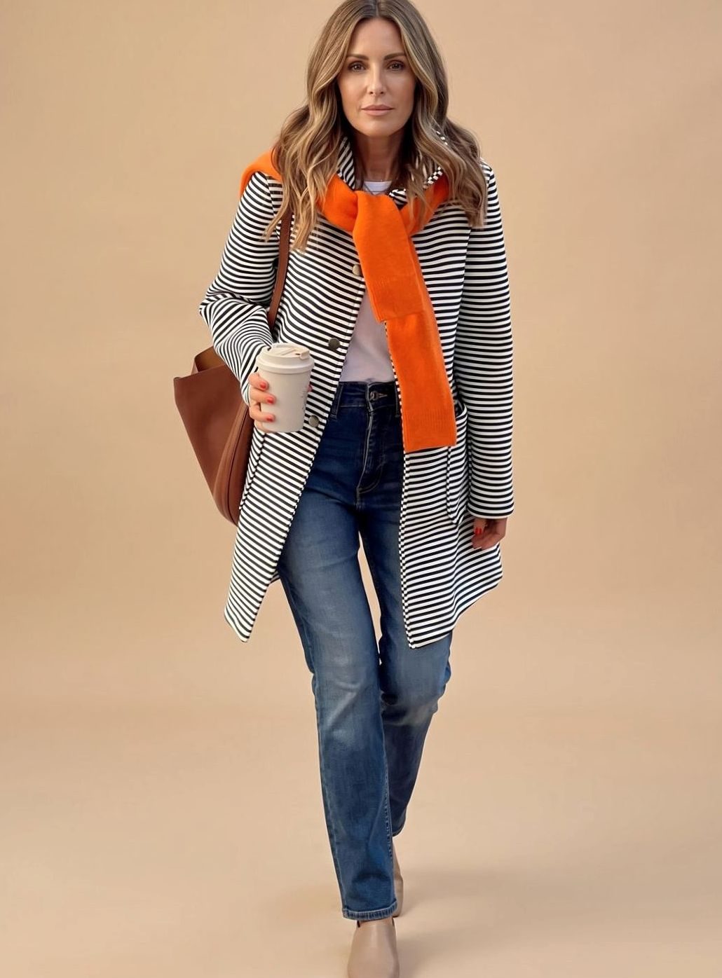 Melissa | Women's Long Sleeve Striped Trench Coat