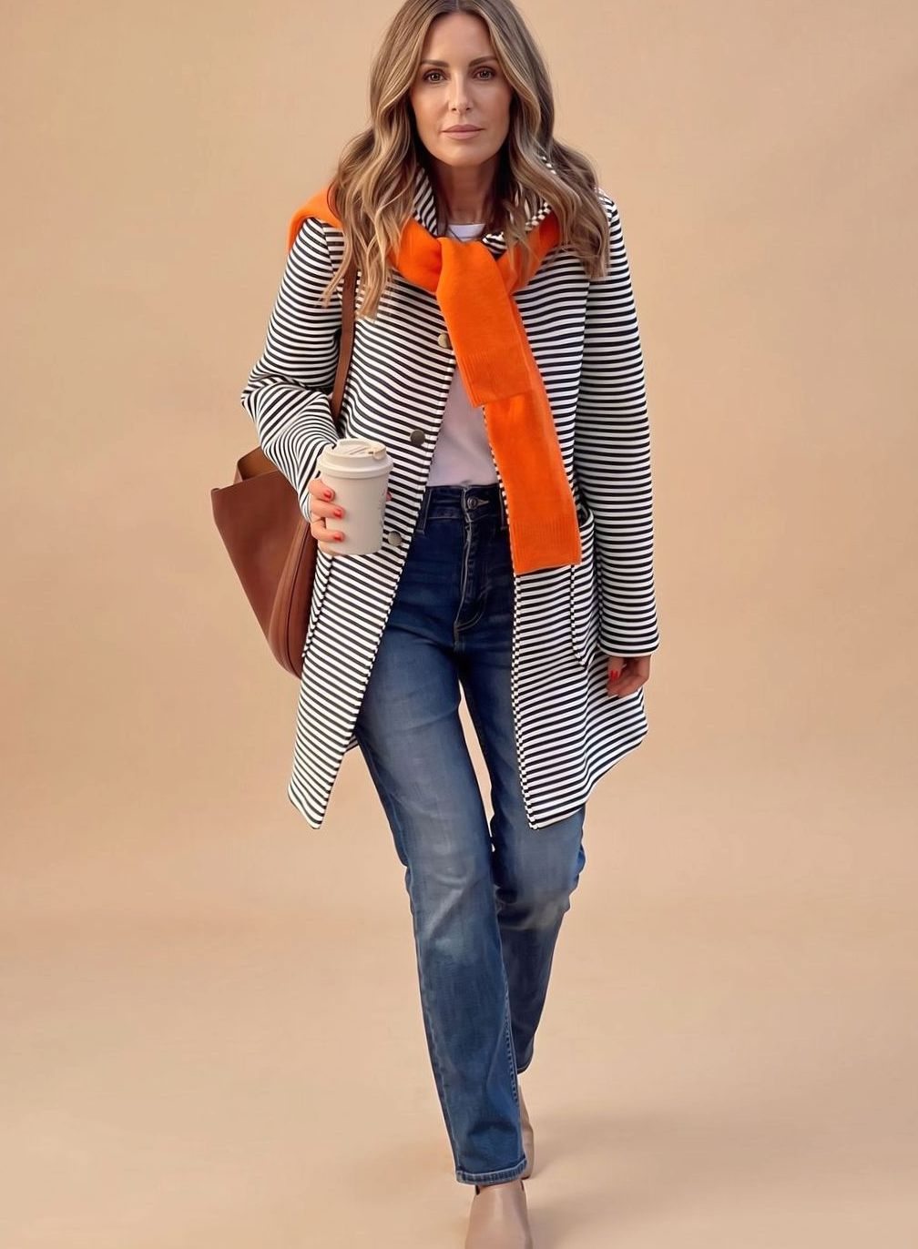 Melissa | Women's Long Sleeve Striped Trench Coat