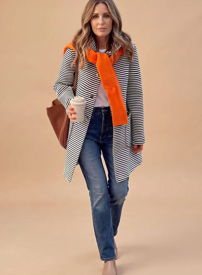 Melissa | Women's Long Sleeve Striped Trench Coat