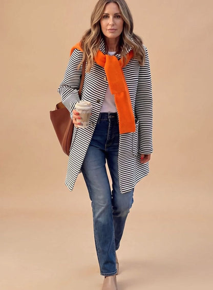 Melissa | Women's Long Sleeve Striped Trench Coat