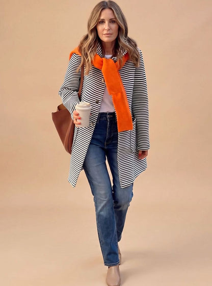Melissa | Women's Long Sleeve Striped Trench Coat