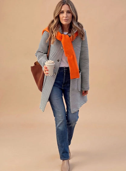 Melissa | Women's Long Sleeve Striped Trench Coat