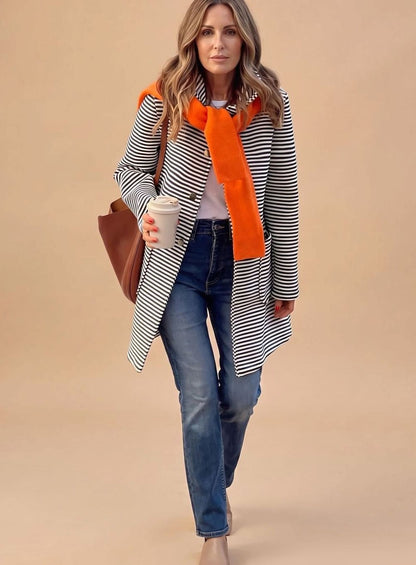 Melissa | Women's Long Sleeve Striped Trench Coat