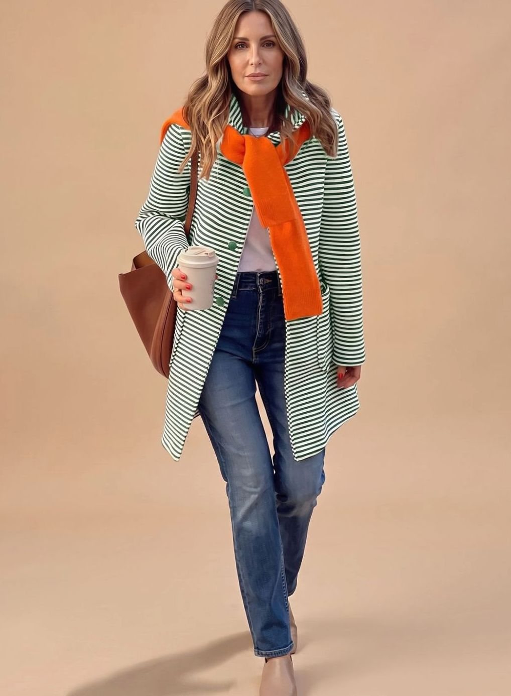 Melissa | Women's Long Sleeve Striped Trench Coat