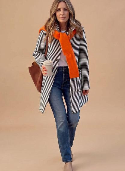 Melissa | Women's Long Sleeve Striped Trench Coat