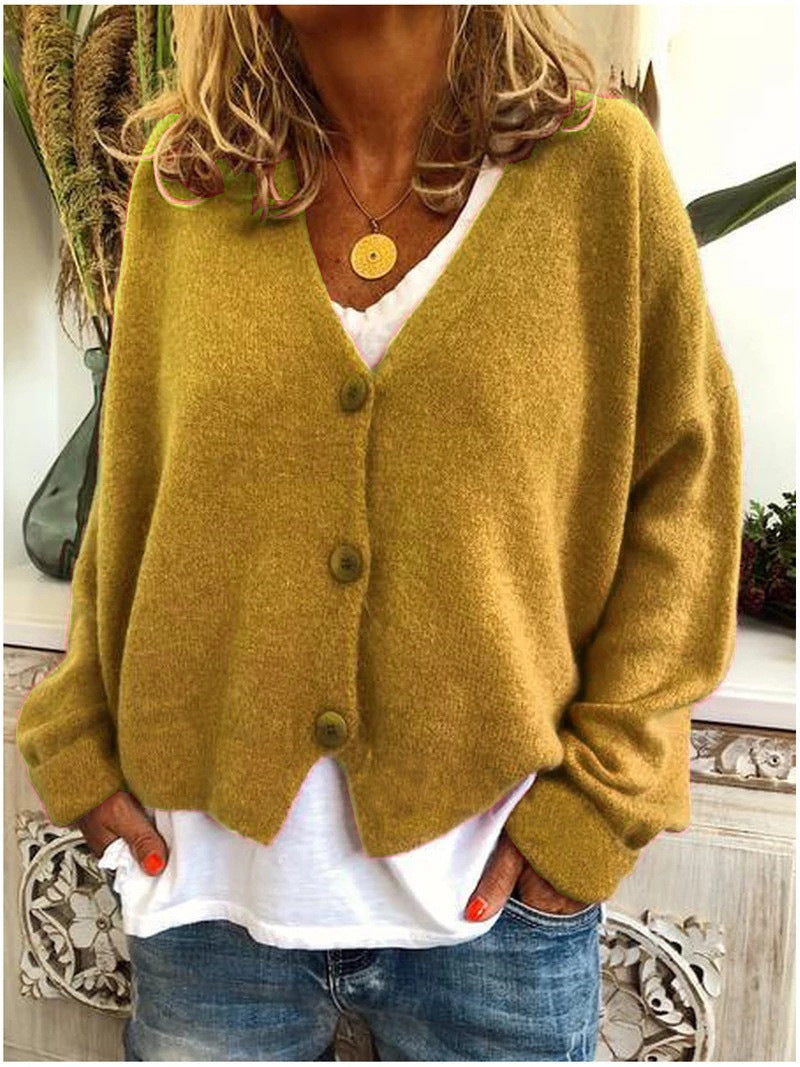 Donna | Loose Long Sleeve Knit Cardigan with V-neck