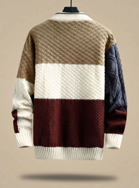 Lucas | Men's Colorblock Knit Pullover with Chunky Knit Design