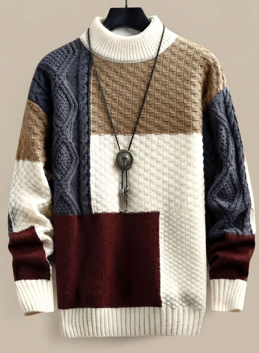 Lucas | Men's Colorblock Knit Pullover with Chunky Knit Design