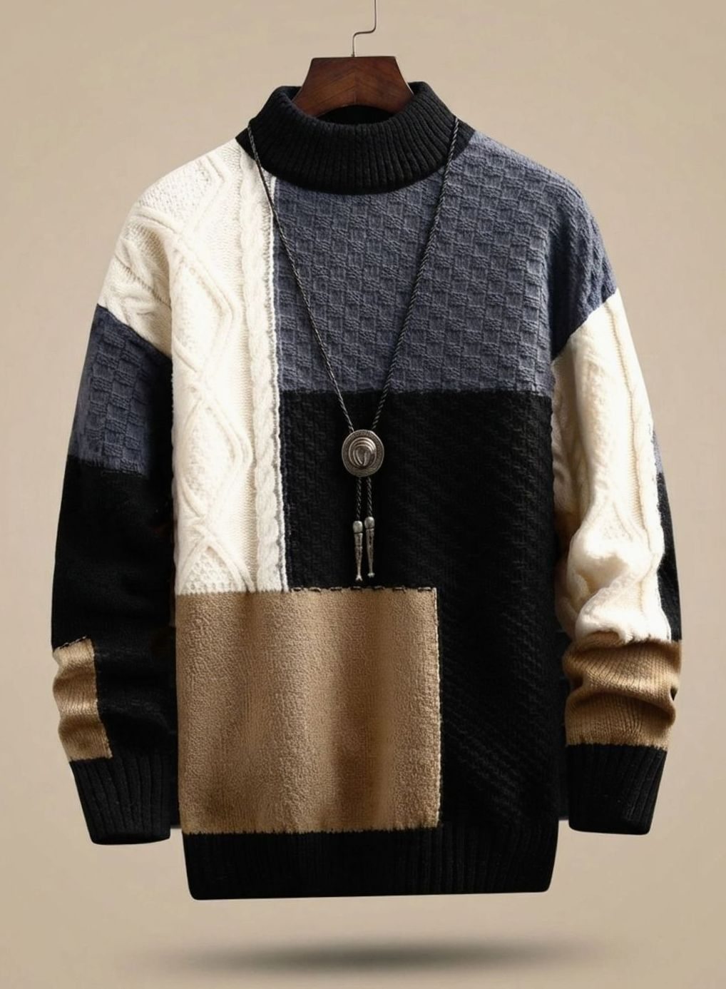 Lucas | Men's Colorblock Knit Pullover with Chunky Knit Design