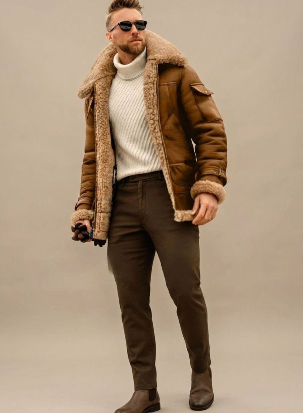 Oliver | Men's Faux Fur Winter Jacket with Leather Look and Lined Interior