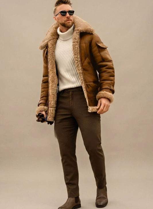 Oliver | Men's Faux Fur Winter Jacket with Leather Look and Lined Interior