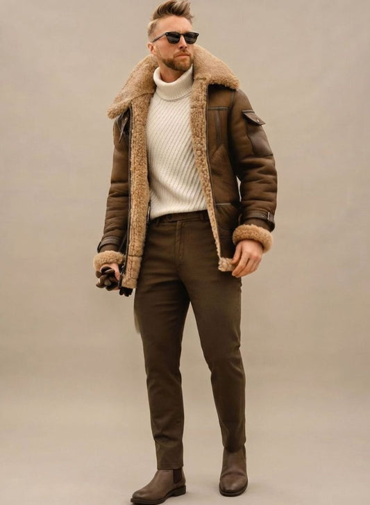 Oliver | Men's Faux Fur Winter Jacket with Leather Look and Lined Interior