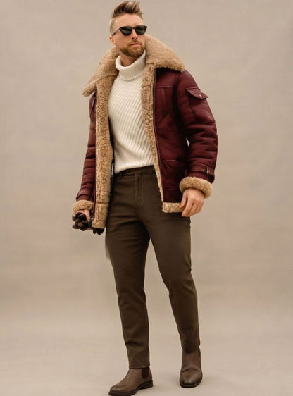 Oliver | Men's Faux Fur Winter Jacket with Leather Look and Lined Interior