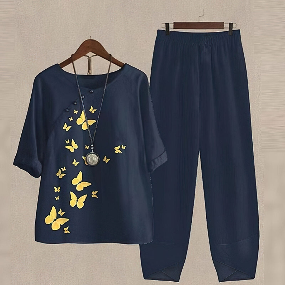 Corinne | Women’s Soft Knit Lounge Set with Butterfly Appliqué | Charming