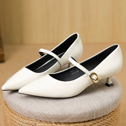 Jade | Pointed Toe Mary Jane Heels with Buckle Strap