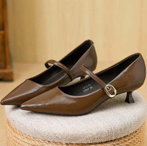 Jade | Pointed Toe Mary Jane Heels with Buckle Strap