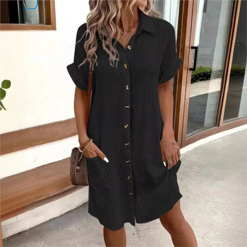 Luna | Summer shirt dress with collar and button front