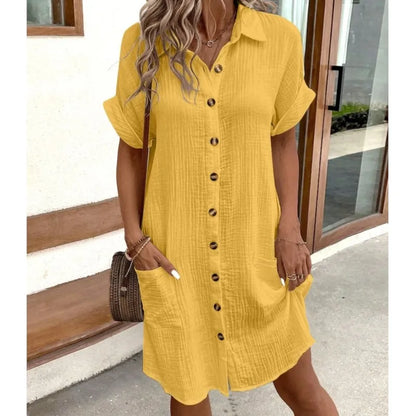 Luna | Summer shirt dress with collar and button front
