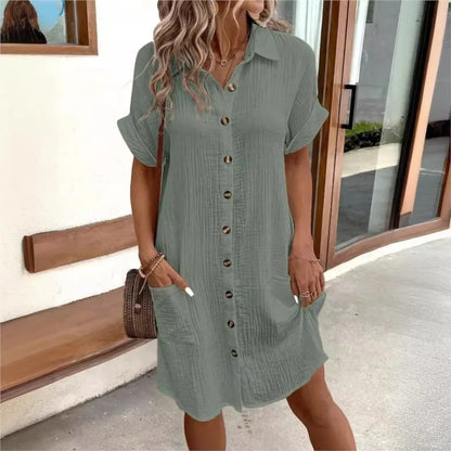 Luna | Summer shirt dress with collar and button front