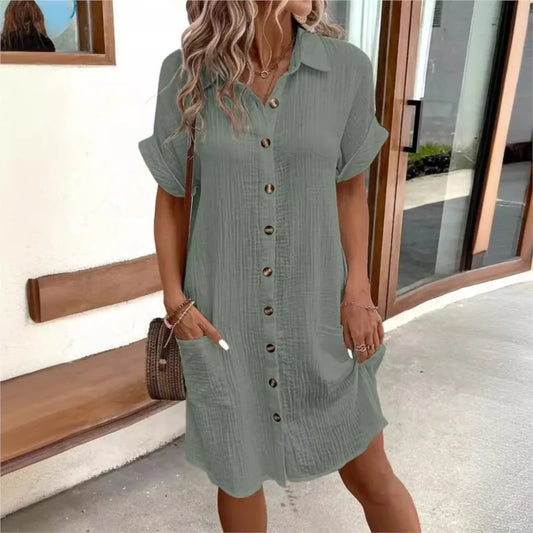 Luna | Summer shirt dress with collar and button front