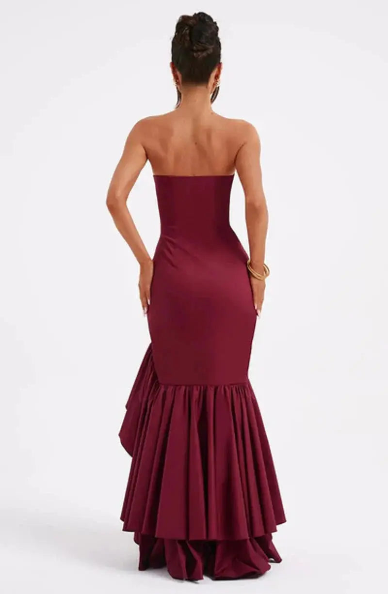 Primrose | Elegant strapless maxi dress with ruffle split