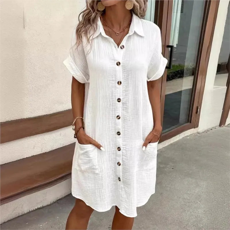Luna | Summer shirt dress with collar and button front