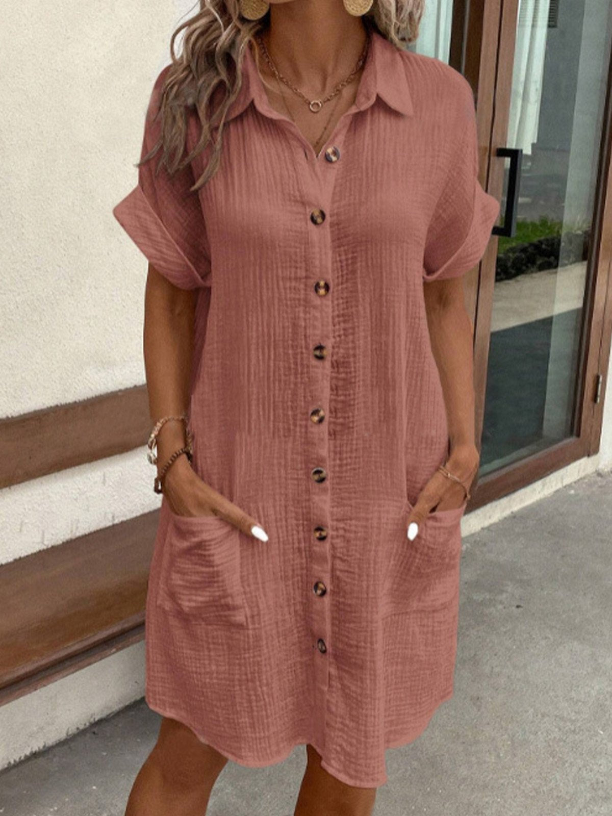 Luna | Summer shirt dress with collar and button front