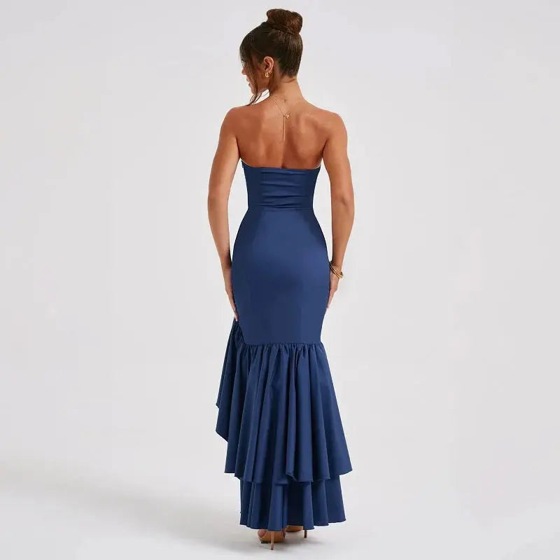 Primrose | Elegant strapless maxi dress with ruffle split