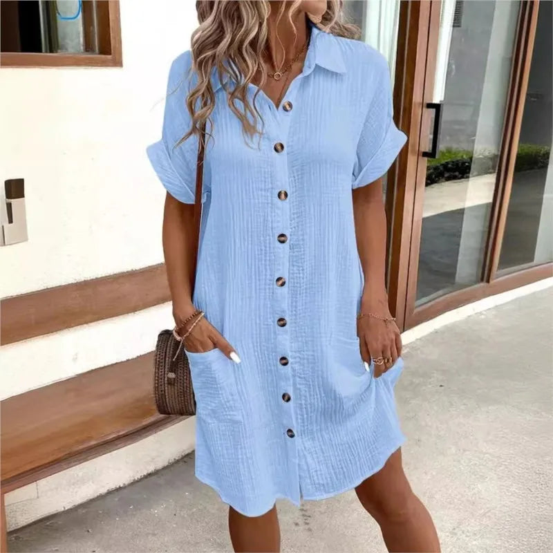 Luna | Summer shirt dress with collar and button front