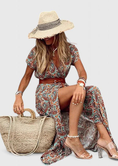 Ella | Women's casual maxi dress with boho print and V neck