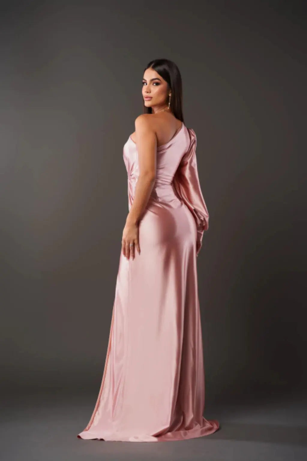 Monroe | One shoulder maxi dress with draped sleeve slit